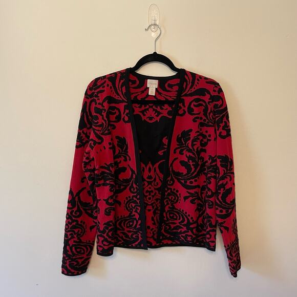 Chico’s 1 cardigan red black Victorian modern boho cozy wool classic corpcore - Picture 1 of 7